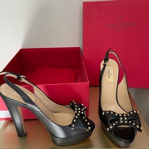 Valentino black leather platform heels excellent condition.  EUR 38, US 7.5